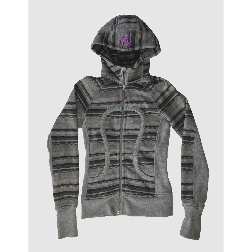 Lululemon Scuba Hoodie Stripe Coal Classic Sport Grey Size 2 Full Zip Womens